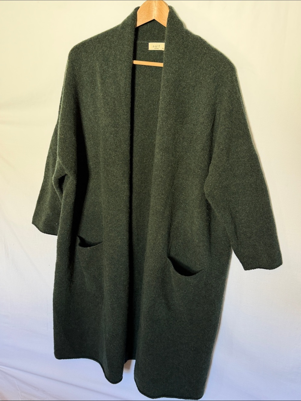 NAIF Dark Olive Open-Front Knit Cardigan - XS